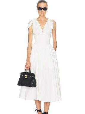 Helsa Fairweather Midi Dress in Stretch Cotton Sateen in White BRAND NEW W TAGS